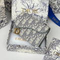 DIOR 25S SADDLE JASMINE GUSSET CARD HOLDER 10 IN GRAY OBLIQUE JACQUARD CANVAS
