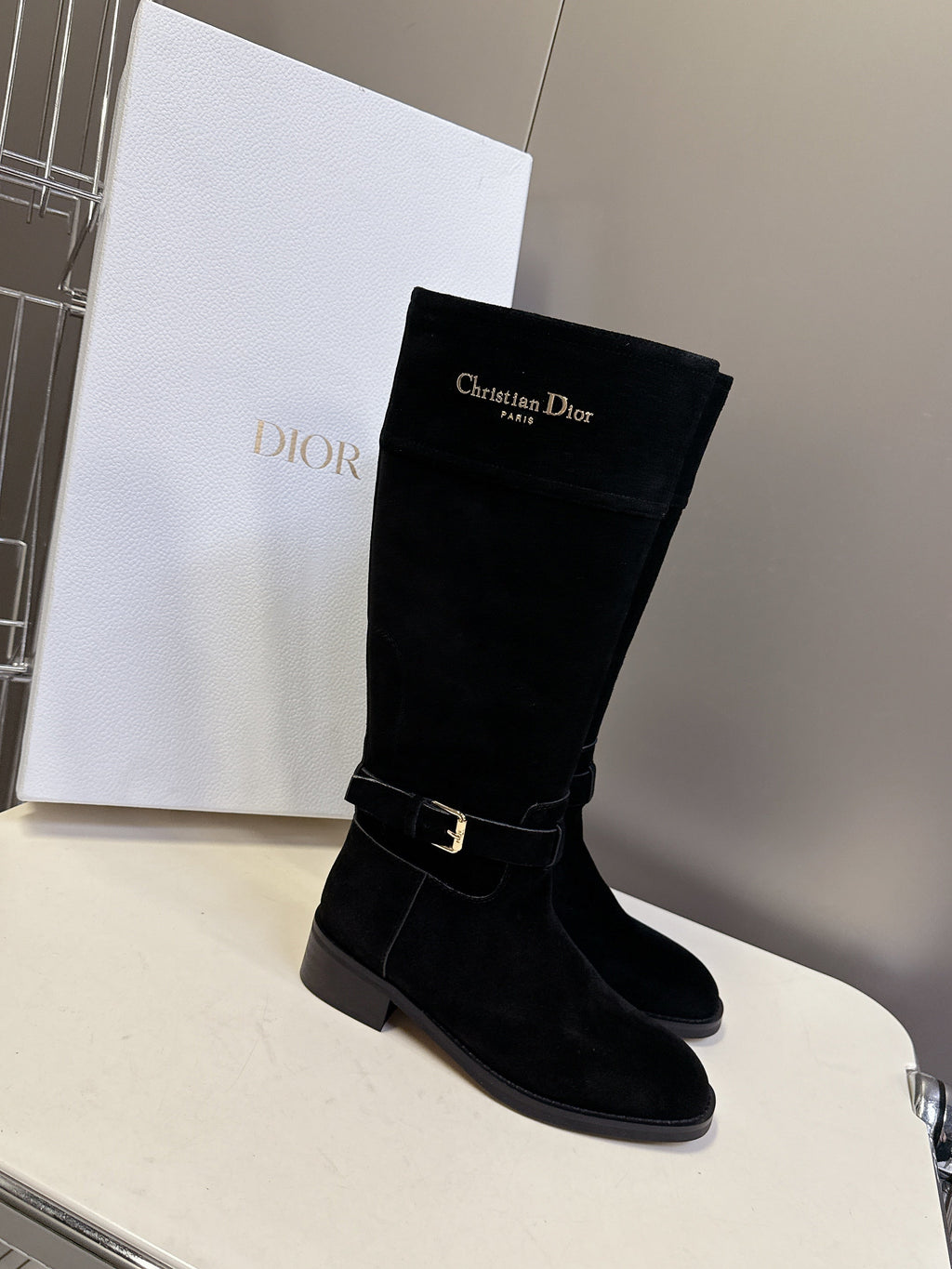 DIOR 25S BLACK HIGH BOOTS IN BLACK SUEDE