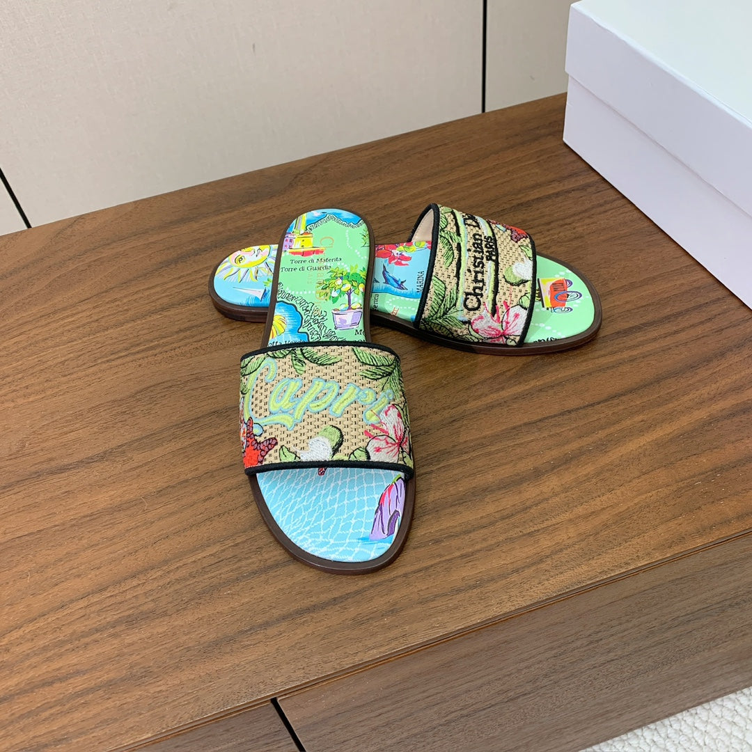 DIOR 25S DWAY SLIDE IN MULTICOLOR CALFSKIN AND FABRIC STYLE 3
