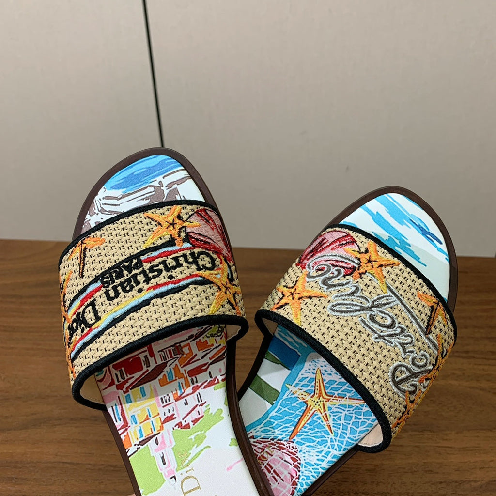 DIOR 25S DWAY SLIDE IN MULTICOLOR CALFSKIN AND FABRIC STYLE 2