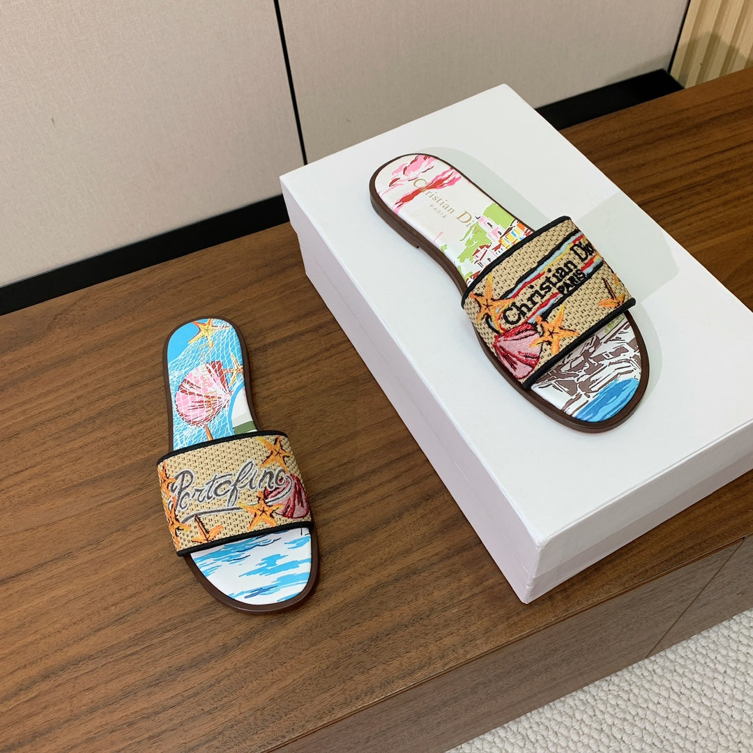 DIOR 25S DWAY SLIDE IN MULTICOLOR CALFSKIN AND FABRIC STYLE 2