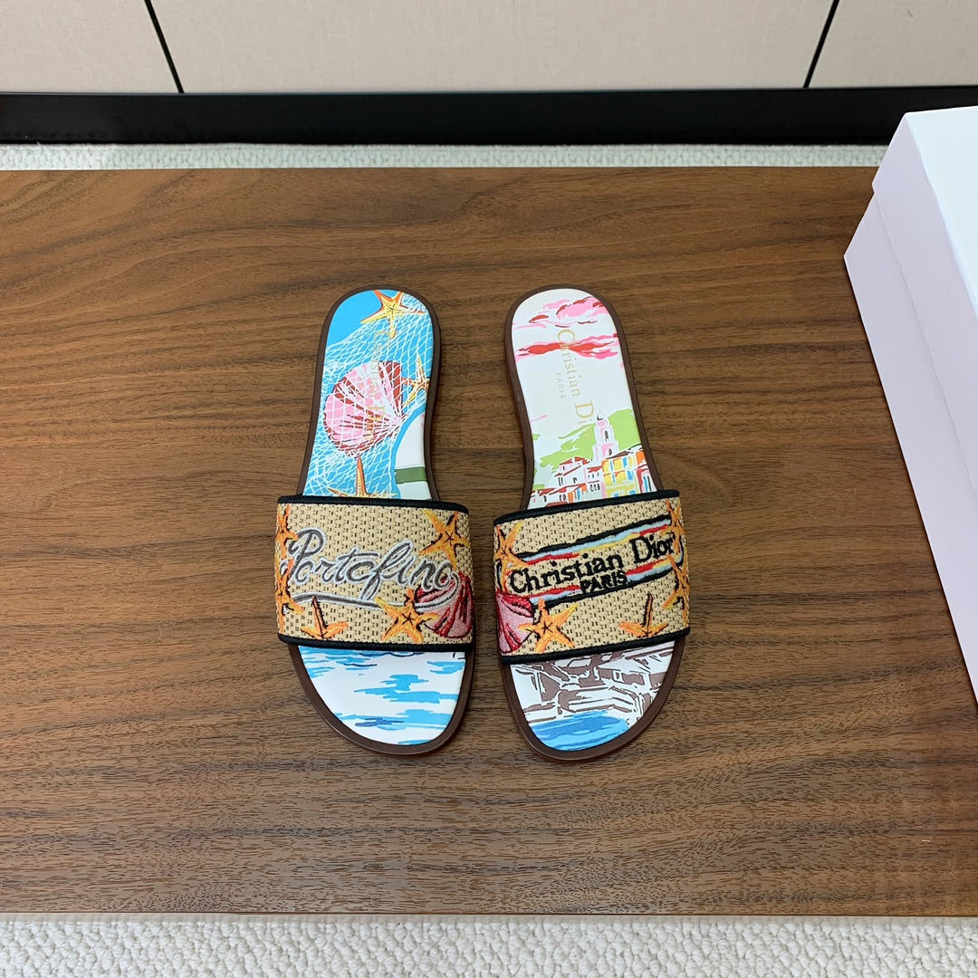 DIOR 25S DWAY SLIDE IN MULTICOLOR CALFSKIN AND FABRIC STYLE 2