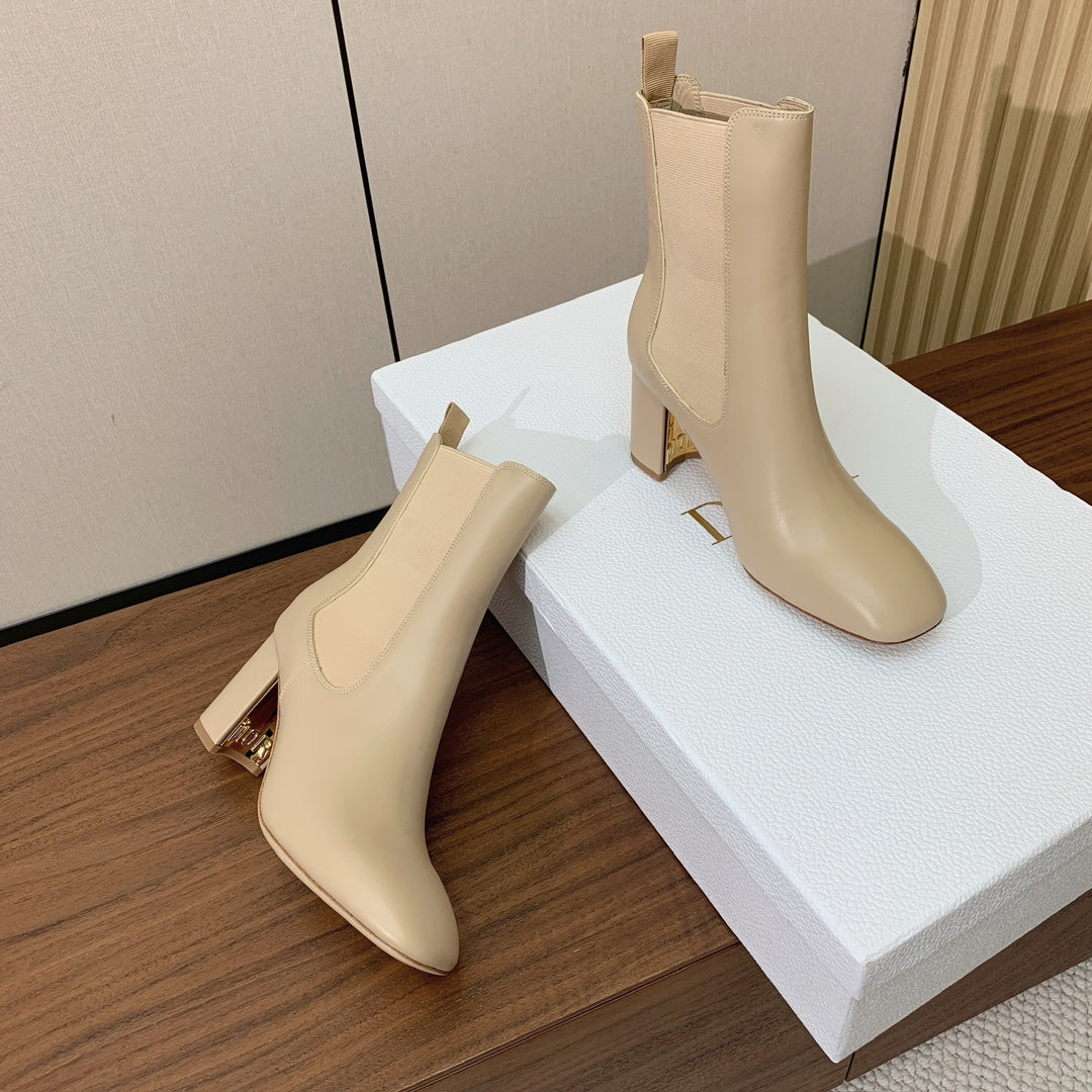 DIOR 25S ANKLE BOOTS 80 MM IN BEIGE CALFSKIN