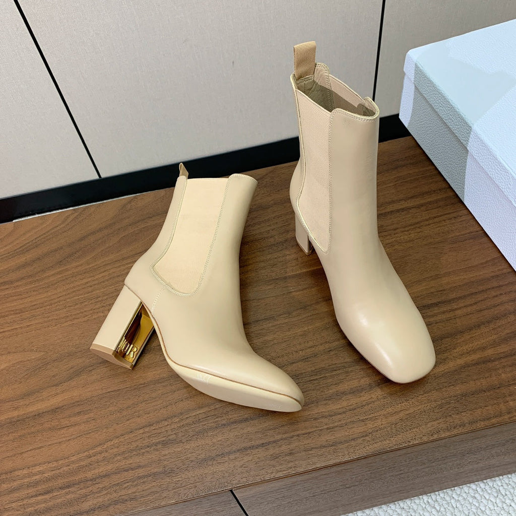 DIOR 25S ANKLE BOOTS 80 MM IN BEIGE CALFSKIN