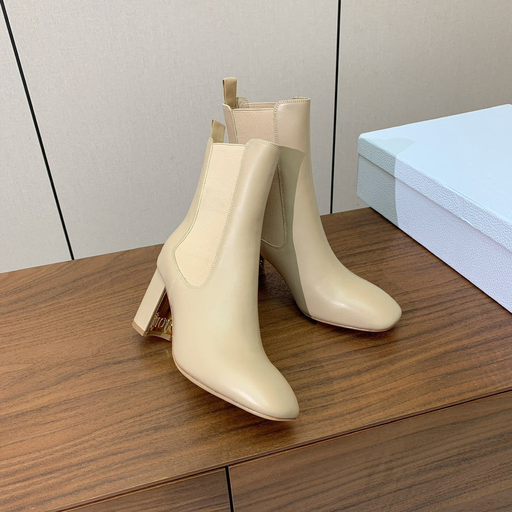 DIOR 25S ANKLE BOOTS 80 MM IN BEIGE CALFSKIN