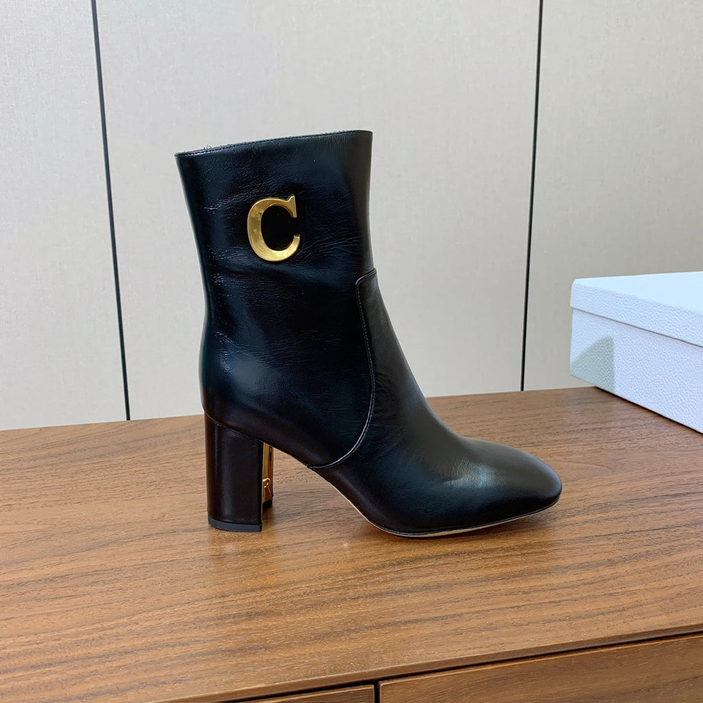 DIOR 25S ANKLE BOOTS 80 MM IN BLACK CALFSKIN WITH GOLD HARDWARE