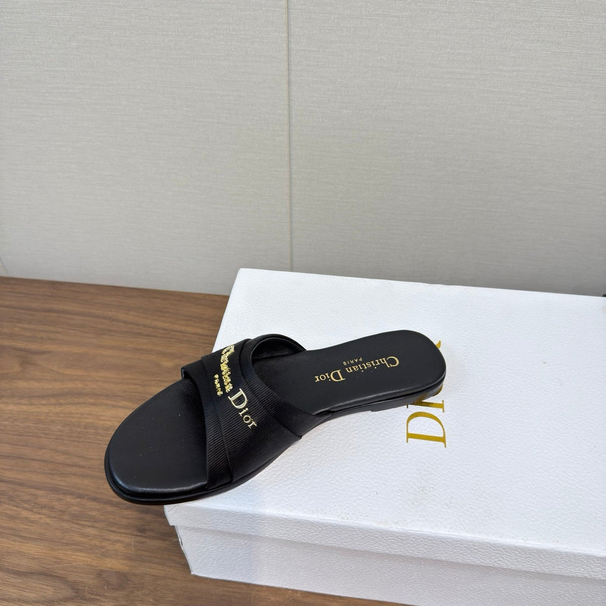 DIOR SANDAL 25S IN BLACK LAMBSKIN AND FABRIC WITH GOLD HARDWARE
