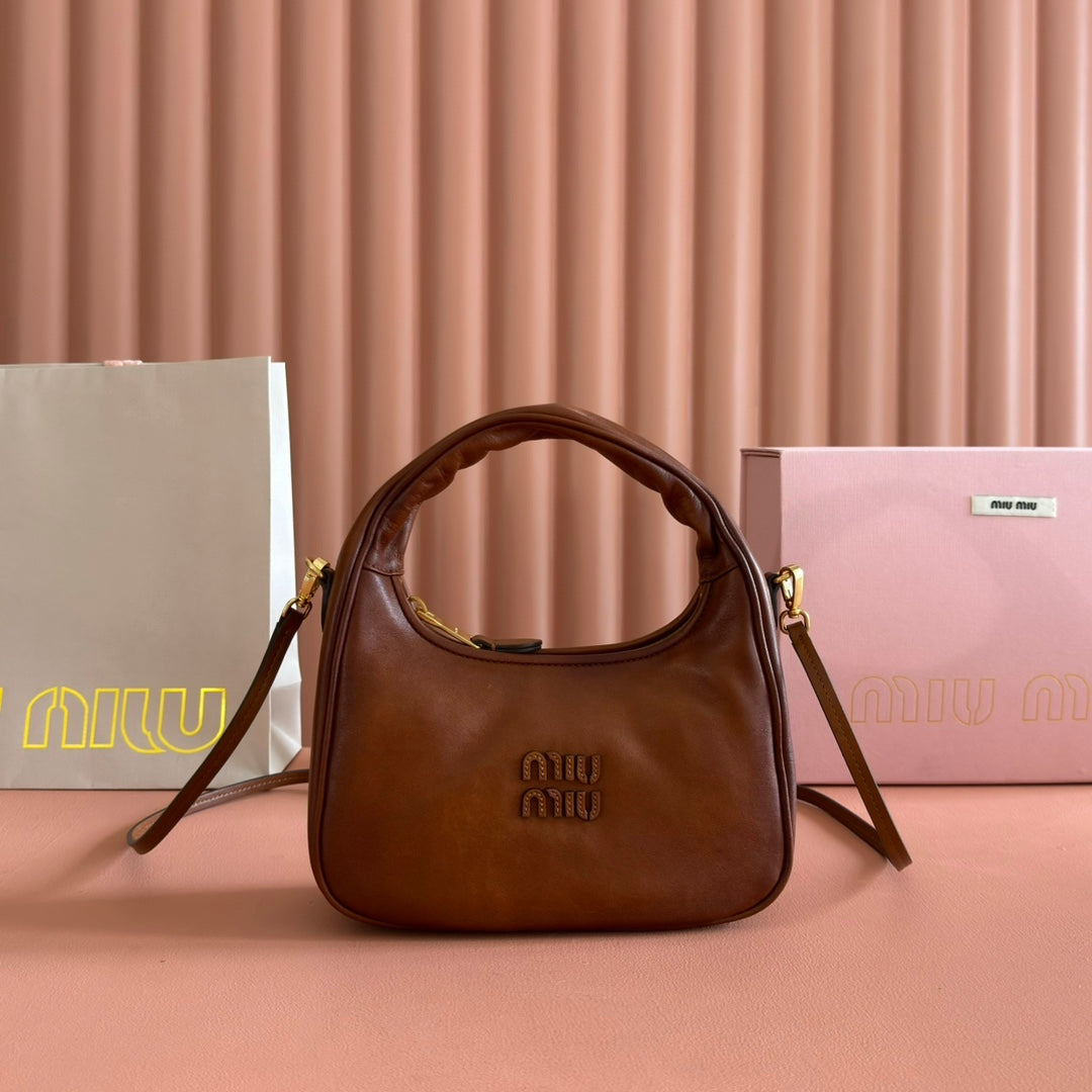 MIUMIU 26S WANDER BAG 20 IN BROWN CALFSKIN GOLD HARDWARE