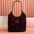 MIUMIU 26S IVY 40 TOTE IN CHOCOLATE BROWN CANVAS AND DARK BROWN CALFSKIN