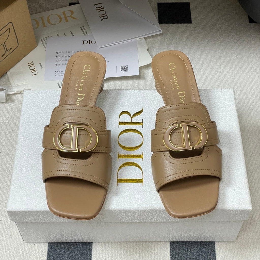 DIOR HIGH HEEL CLASSIC MONTAIGNE 40 MM 25S IN BROWN LAMBSKIN WITH CD LOGO