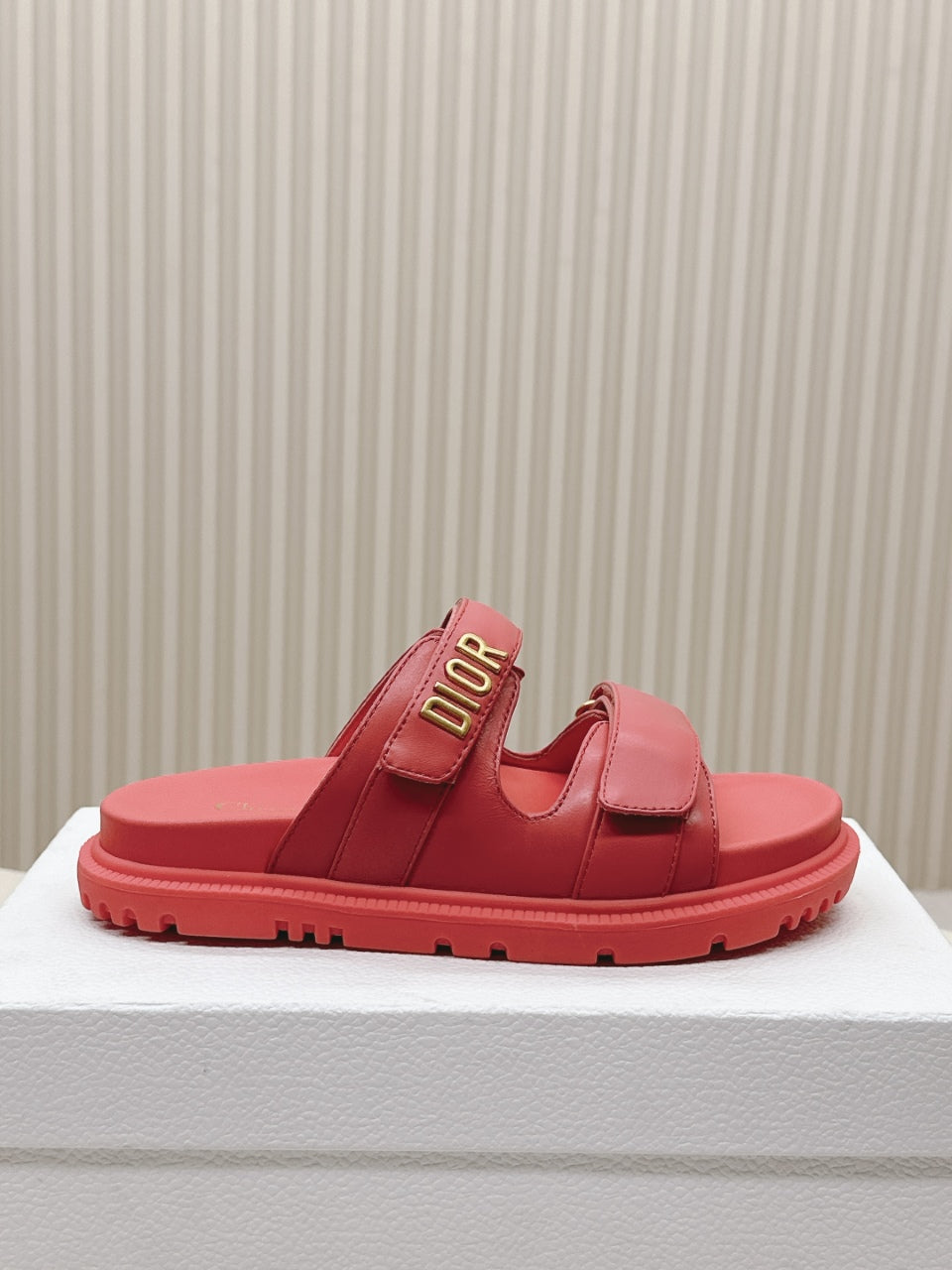 DIOR CLASSIC DOUBLE-STRAP SLIDES 25S IN STRAWBERRY PINK CALFSKIN