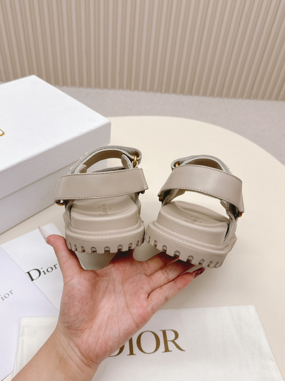 DIOR BACK-STRAP SANDALS 25S IN LIGHT BEIGE CALFSKIN WITH GOLD HARDWARE