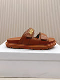 DIOR CLASSIC DOUBLE-STRAP SLIDES 25S IN BROWN CALFSKIN