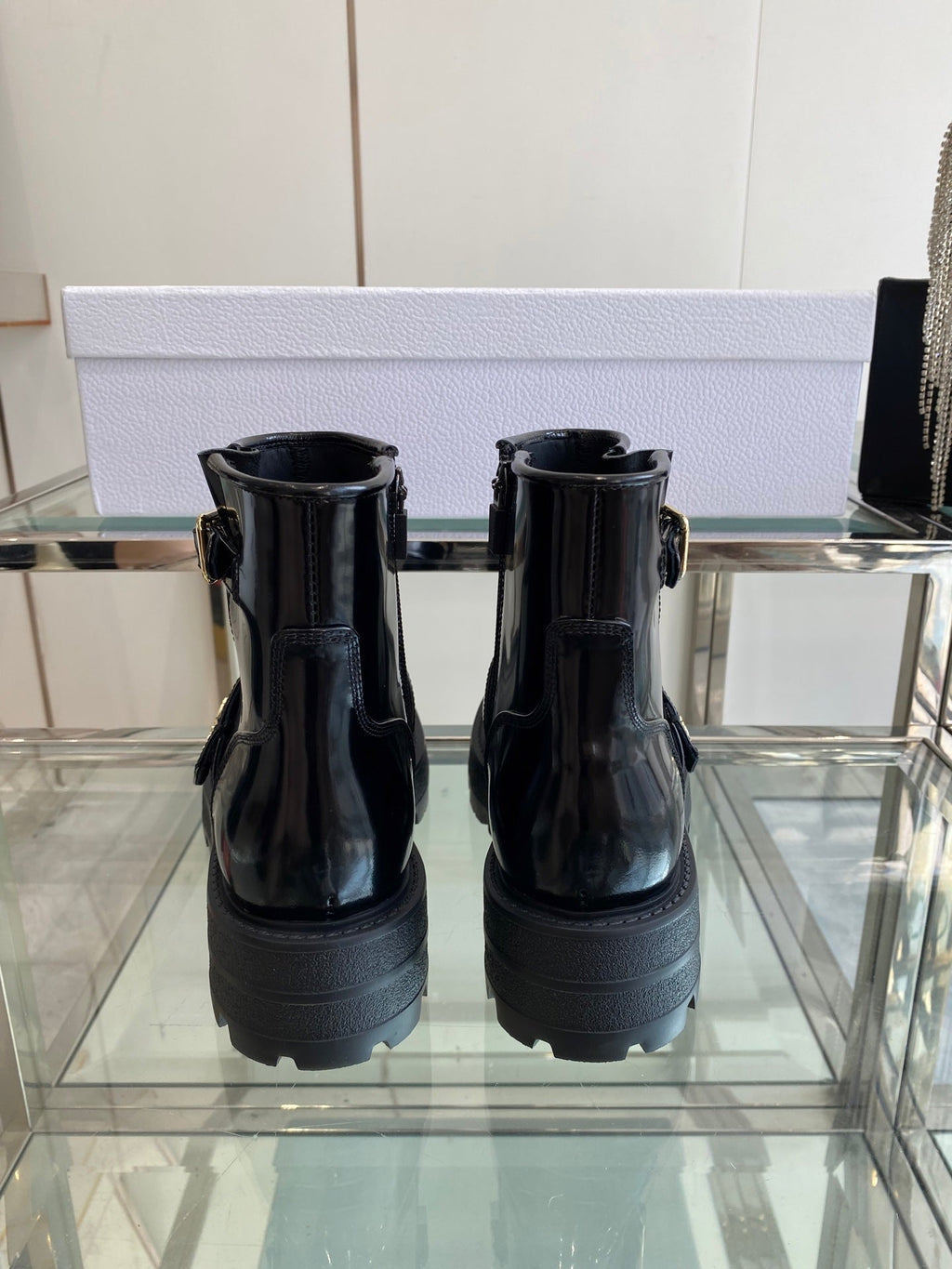 DIOR 25S D-QUEST ANKLE BOOT 35MM IN BLACK GLOSSY CALFSKIN