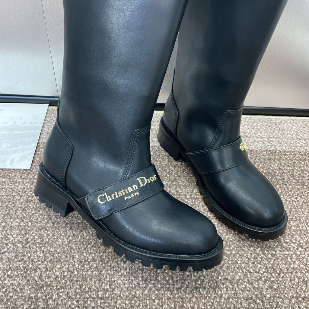 DIOR 25S D-QUEST PUNK MEDIUM BOOTS 25MM IN BLACK CALFSKIN