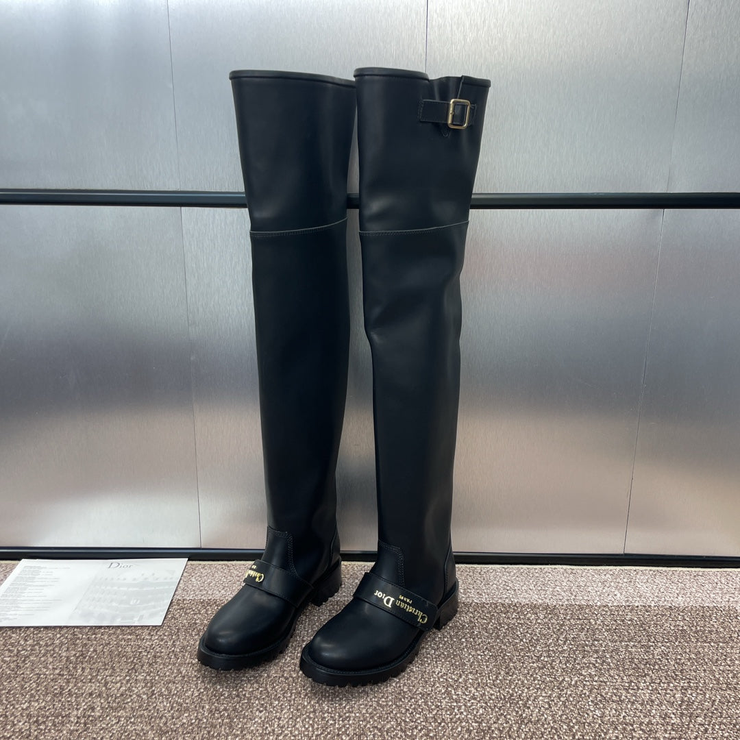 DIOR 25S D-QUEST PUNK TALL BOOTS 25MM IN BLACK CALFSKIN